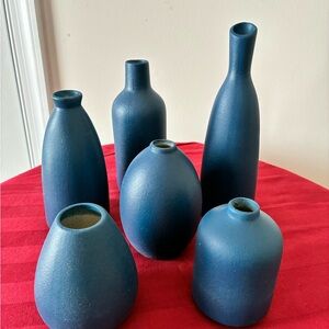NIB Matte Navy Blue Ceramic Bud Vase Set (6-Piece)
